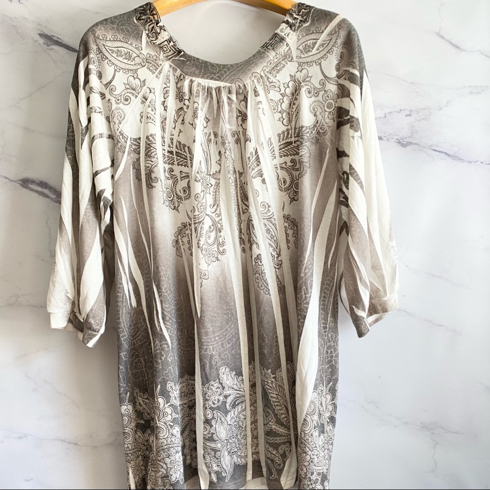 Design Works Ombré Paisley 3/4 Sleeves Lace Back Tunic Size XL